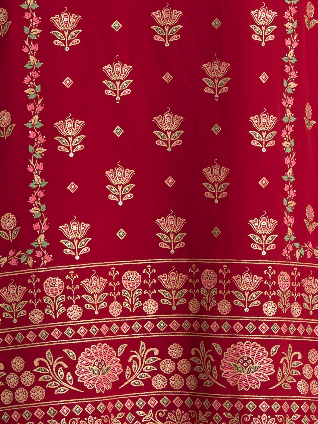Festive Ethnic Printed Embroidered Straight Kurta with Palazzo and Dupatta - Red
