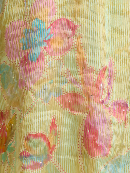 Festive Floral Printed Embroidered Tissue Kurta with Pant & Dupatta - Green