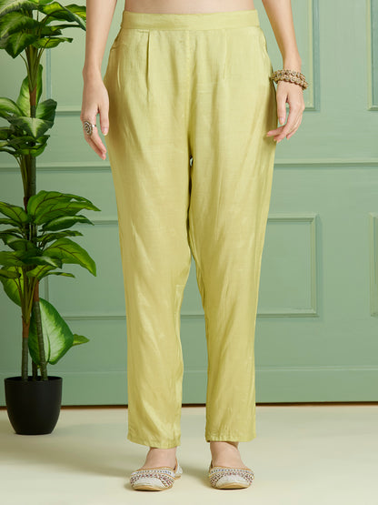 Festive Floral Printed Embroidered Tissue Kurta with Pant & Dupatta - Green