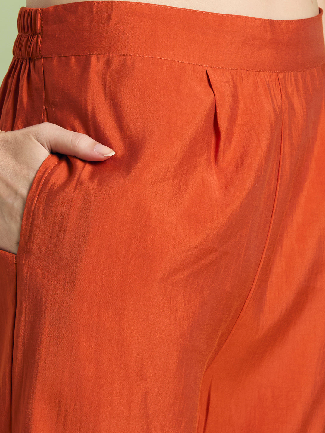 Festive Solid Sequin Embroidered A-Line Paneled Kurta with Pant and Dupatta - Rust