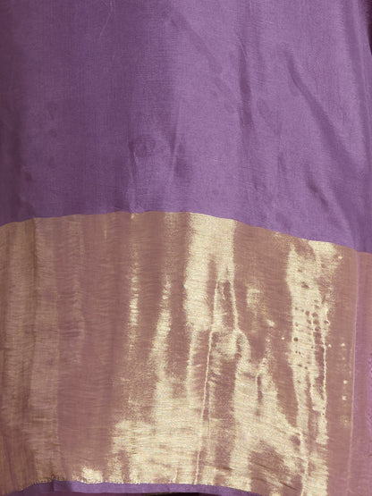 Solid Ethnic Embroidered Straight Kurta with Pant & Dupatta - Purple