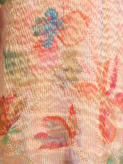 Festive Floral Printed Embroidered Tissue Kurta with Pant & Dupatta - Pink