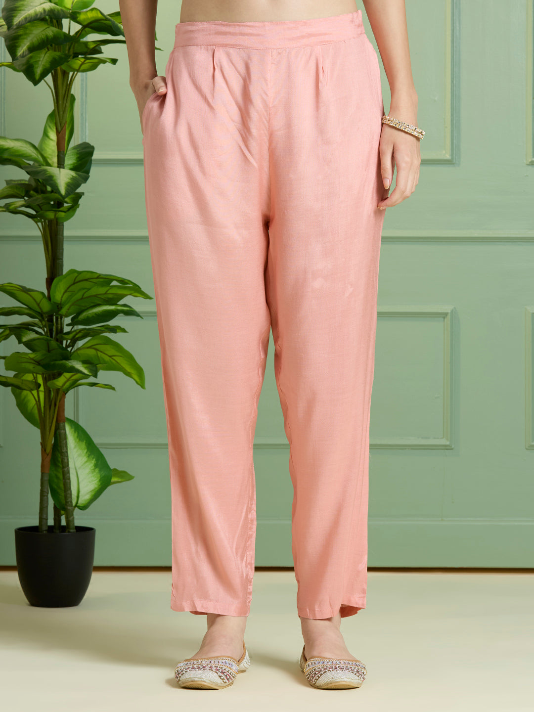 Festive Floral Printed Embroidered Tissue Kurta with Pant & Dupatta - Pink