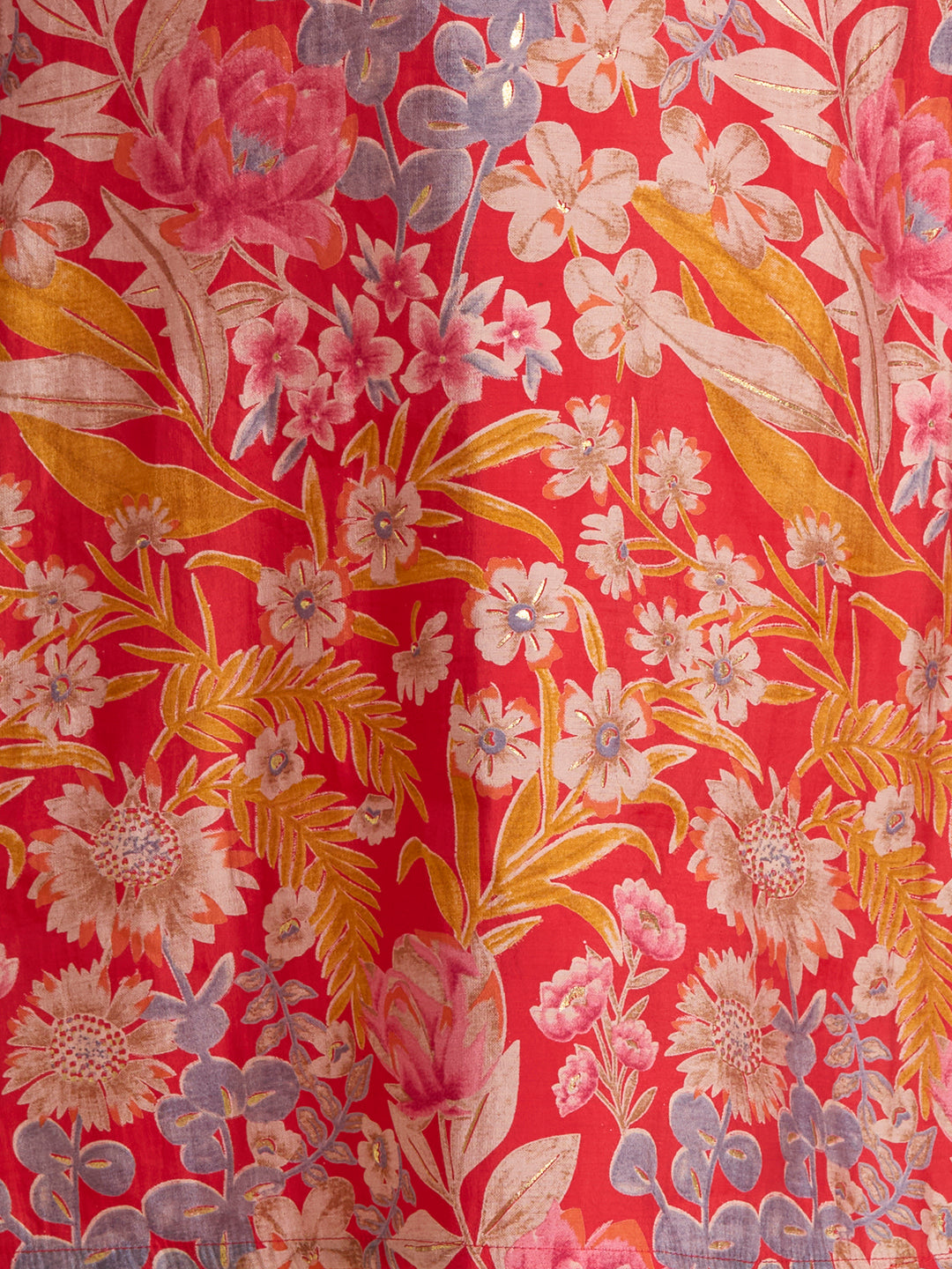 Ethnic Floral Printed Straight Kurta with Pant & Dupatta - Red