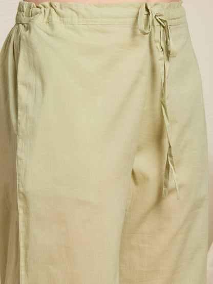 Solid Ethnic Thread & Patchwork Straight Fit Kurta with Pant - Light Green