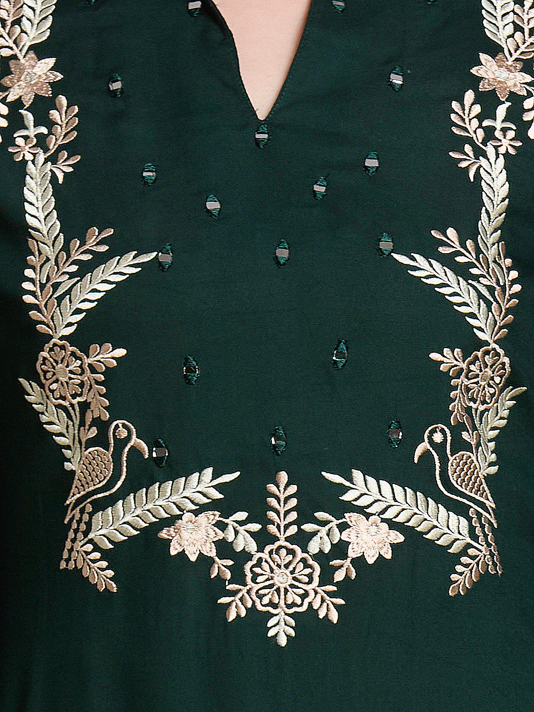 Floral Threadwork Embroidered Straight Fit Co-ord Set - Green