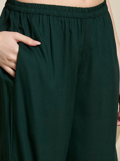 Floral Threadwork Embroidered Straight Fit Co-ord Set - Green