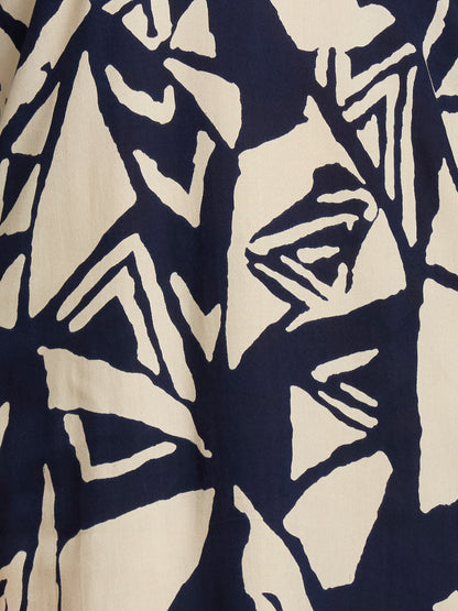 Abstract Printed Straight Fit Co-ord Set - Navy Blue