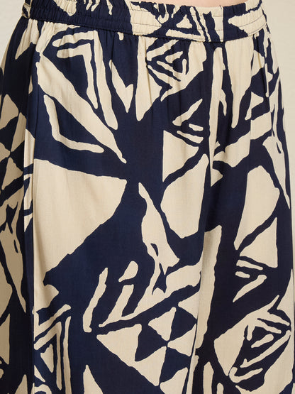 Abstract Printed Straight Fit Co-ord Set - Navy Blue