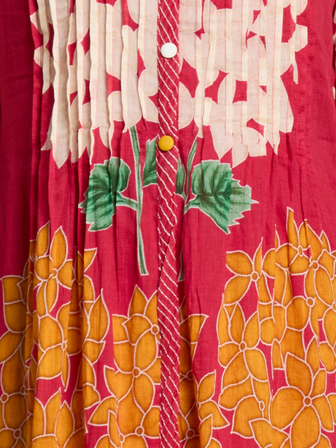 Abstract Floral Printed A-Line Pleated Kurta with Pant - Rani