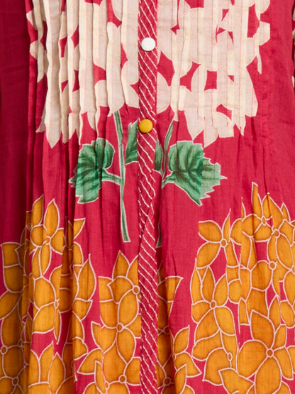 Abstract Floral Printed A-Line Pleated Kurta with Pant - Rani