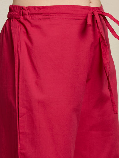Abstract Floral Printed A-Line Pleated Kurta with Pant - Rani