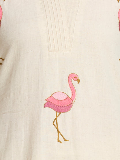 Solid Ostrich Threadwork Embroidered A-Line Co-ord Set - Off White