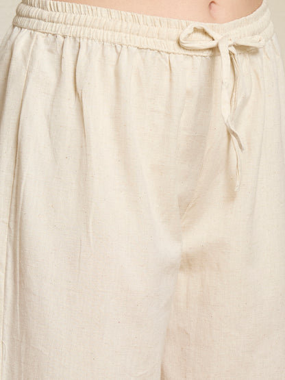 Solid Ostrich Threadwork Embroidered A-Line Co-ord Set - Off White