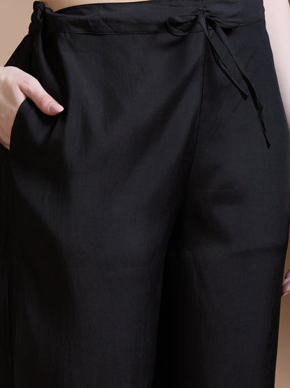 Ethnic Printed & Embroidered Straight Kurta with Pant & Duaptta - Black