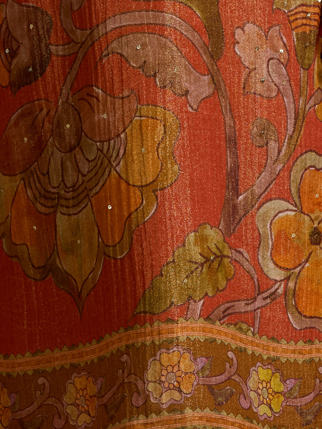 Festive Floral Printed Straight Kurta with Pant & Dupatta - Rust