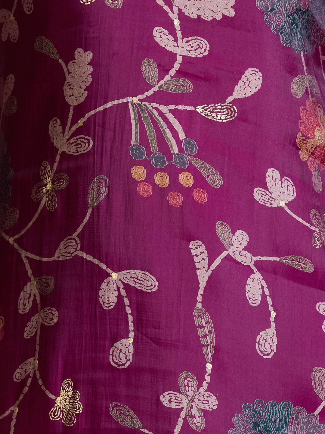 Festive Ethnic Floral Printed Embroidered Straight Kurta with Palazzo & Dupatta - Magenta