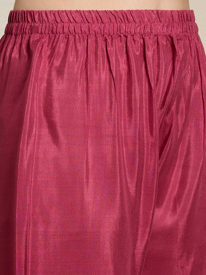 Solid Floral Embroidered Straight Kurta with Pant & Dupatta - Pink