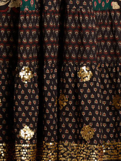 Ethnic Floral Printed & Embroidered Anarkali with Pant & Dupatta - Multi