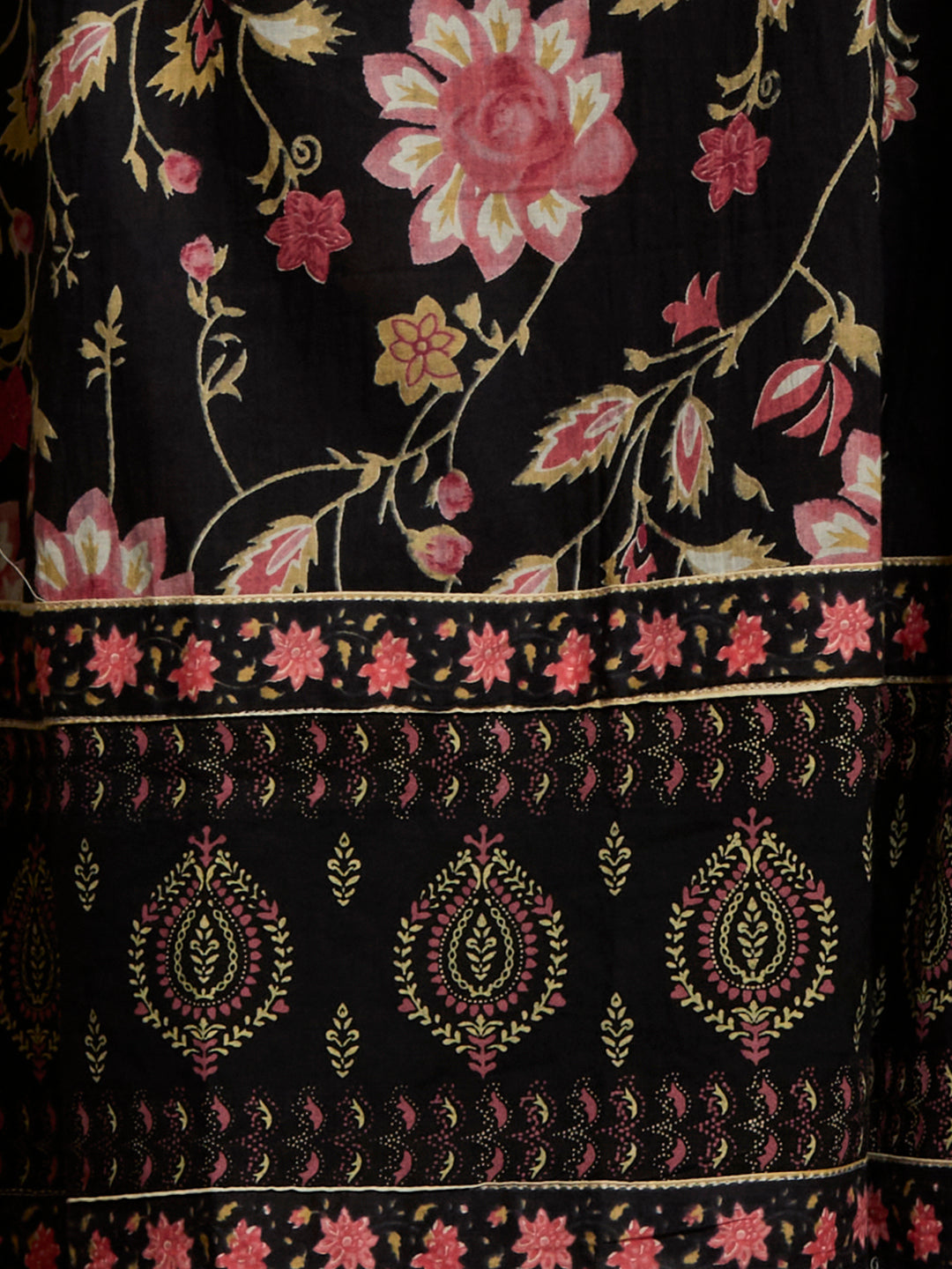 Ethnic Floral Printed Embroidered A-Line Kurta with Palazzo & Dupatta - Black