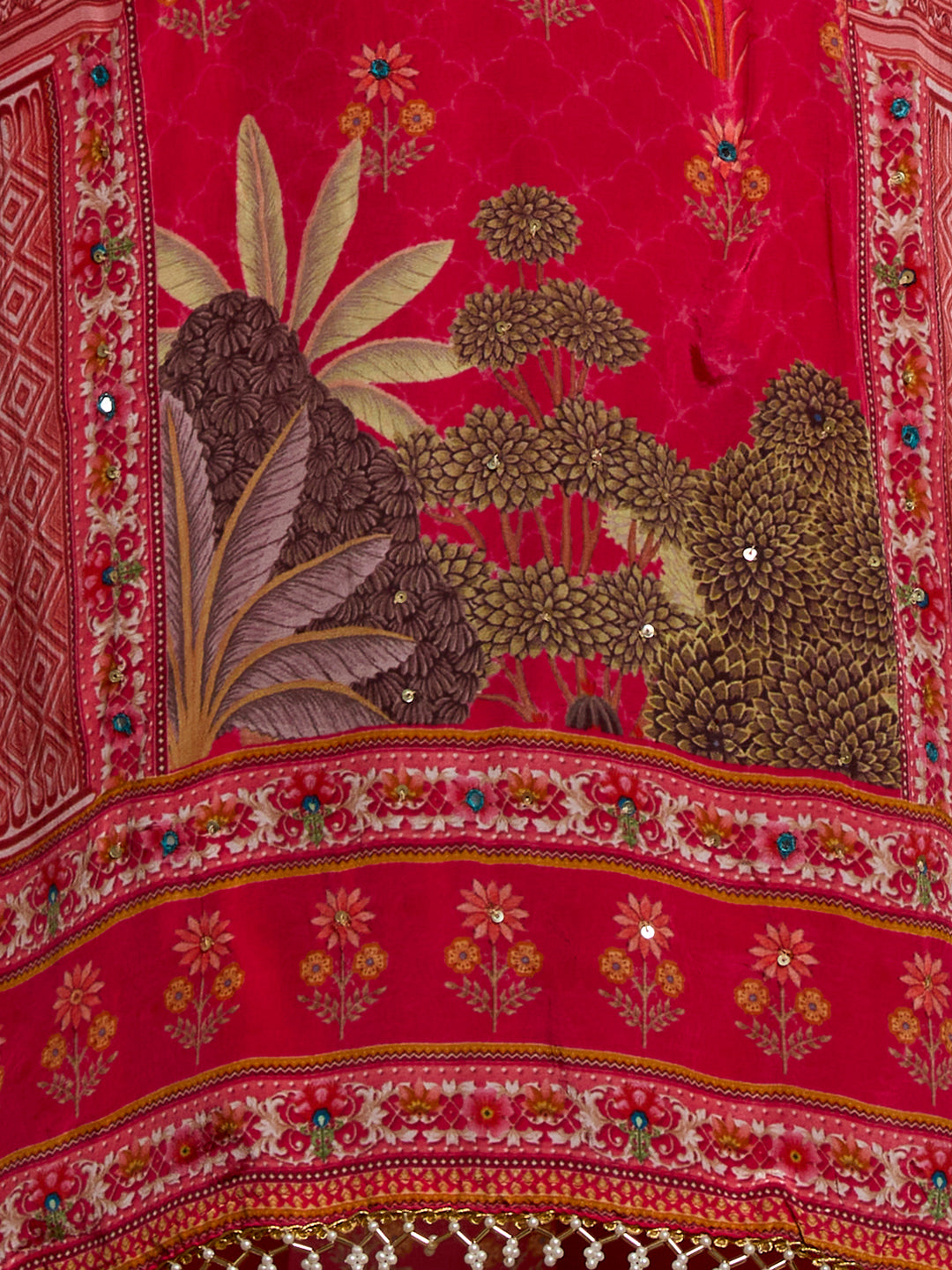 Ethnic Printed & Embroidered Straight Kurta with Pant & Dupatta - Pink