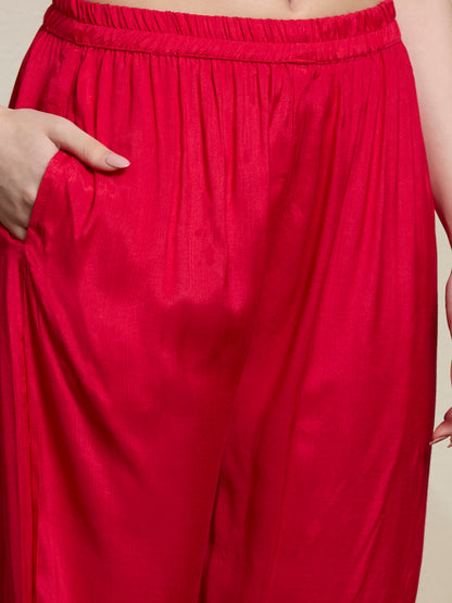 Ethnic Printed & Embroidered Straight Kurta with Pant & Dupatta - Pink