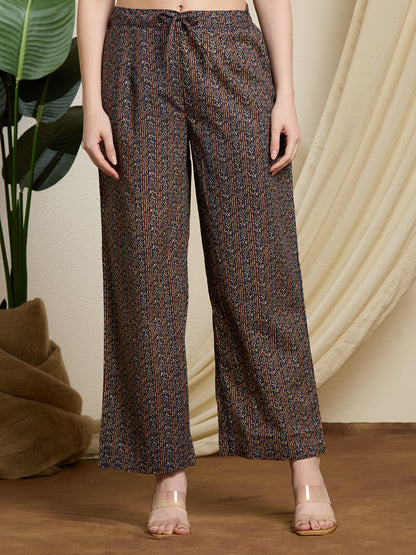 Ethnic Ajrakh Printed Straight Kurta with Pant & Dupatta - Multi