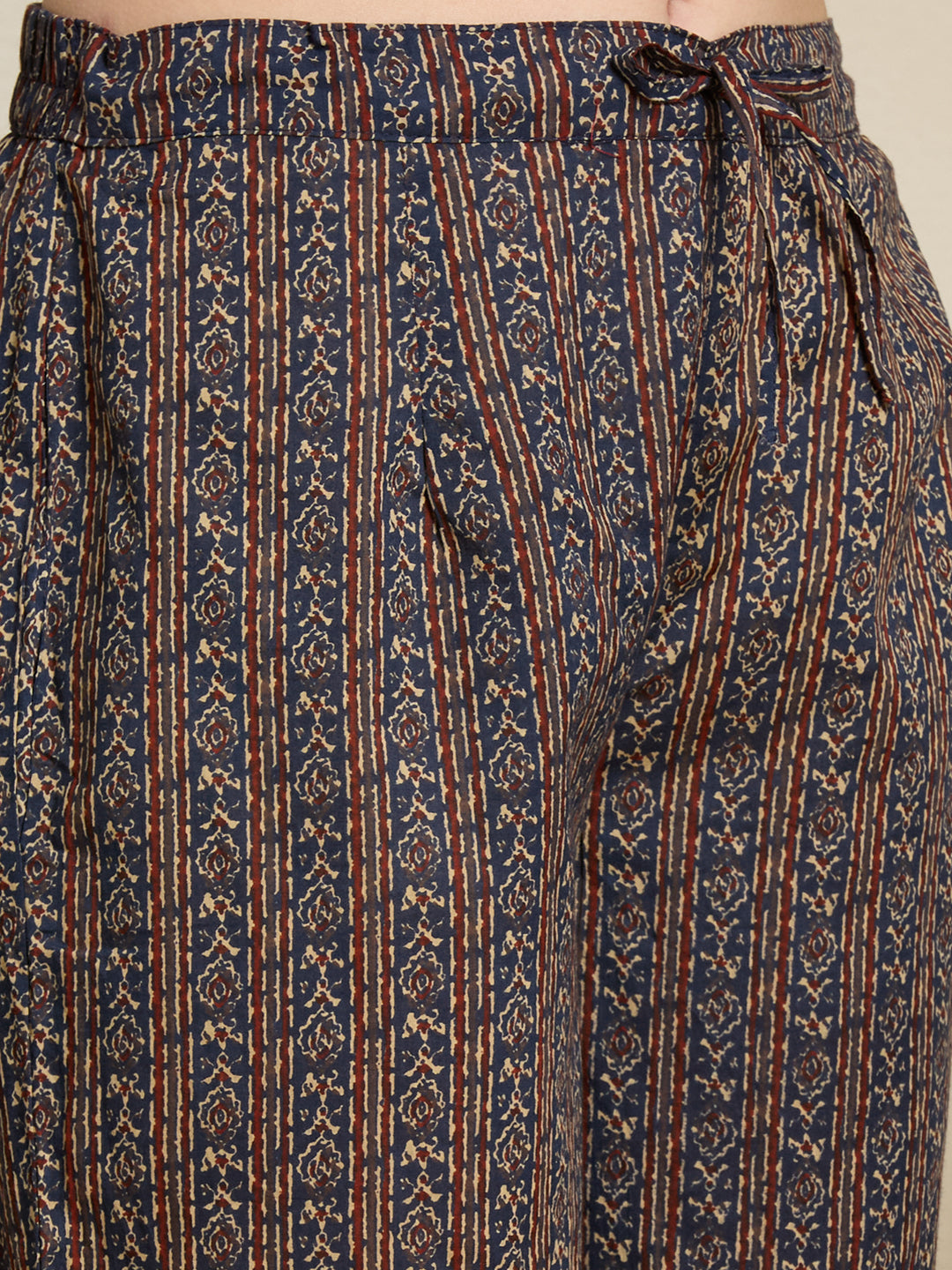 Ethnic Ajrakh Printed Straight Kurta with Pant & Dupatta - Multi