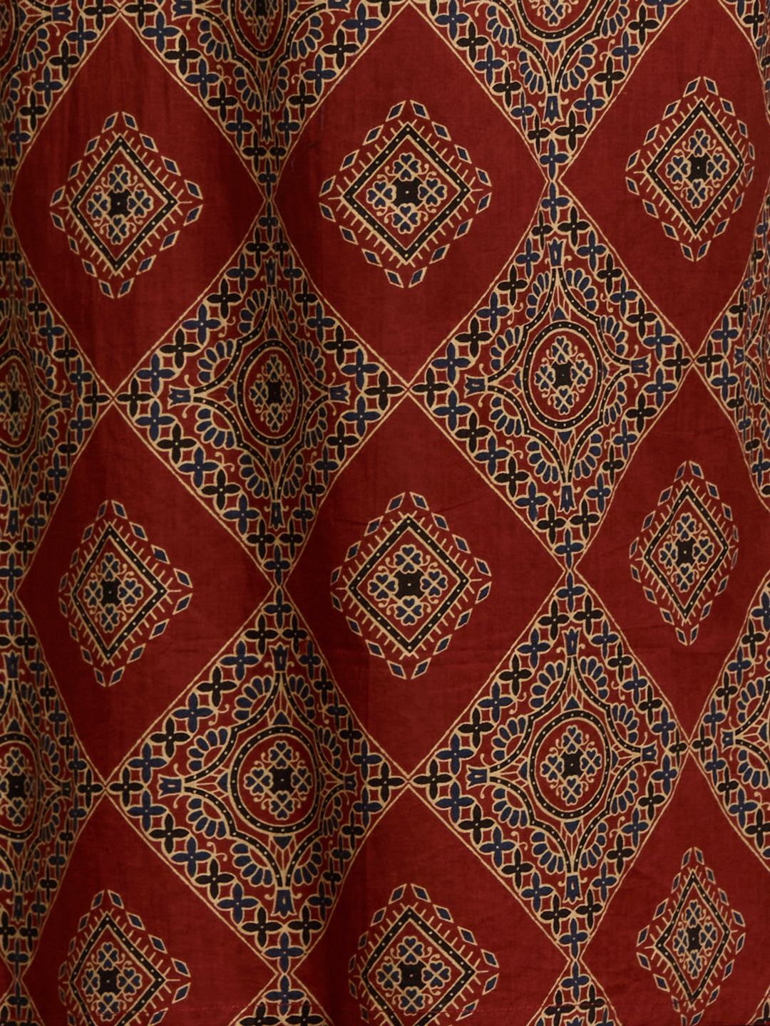 Ethnic Ajrakh Printed Straight Kurta with Pant & Dupatta - Rust