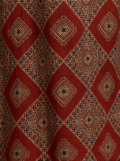 Ethnic Ajrakh Printed Straight Kurta with Pant & Dupatta - Rust