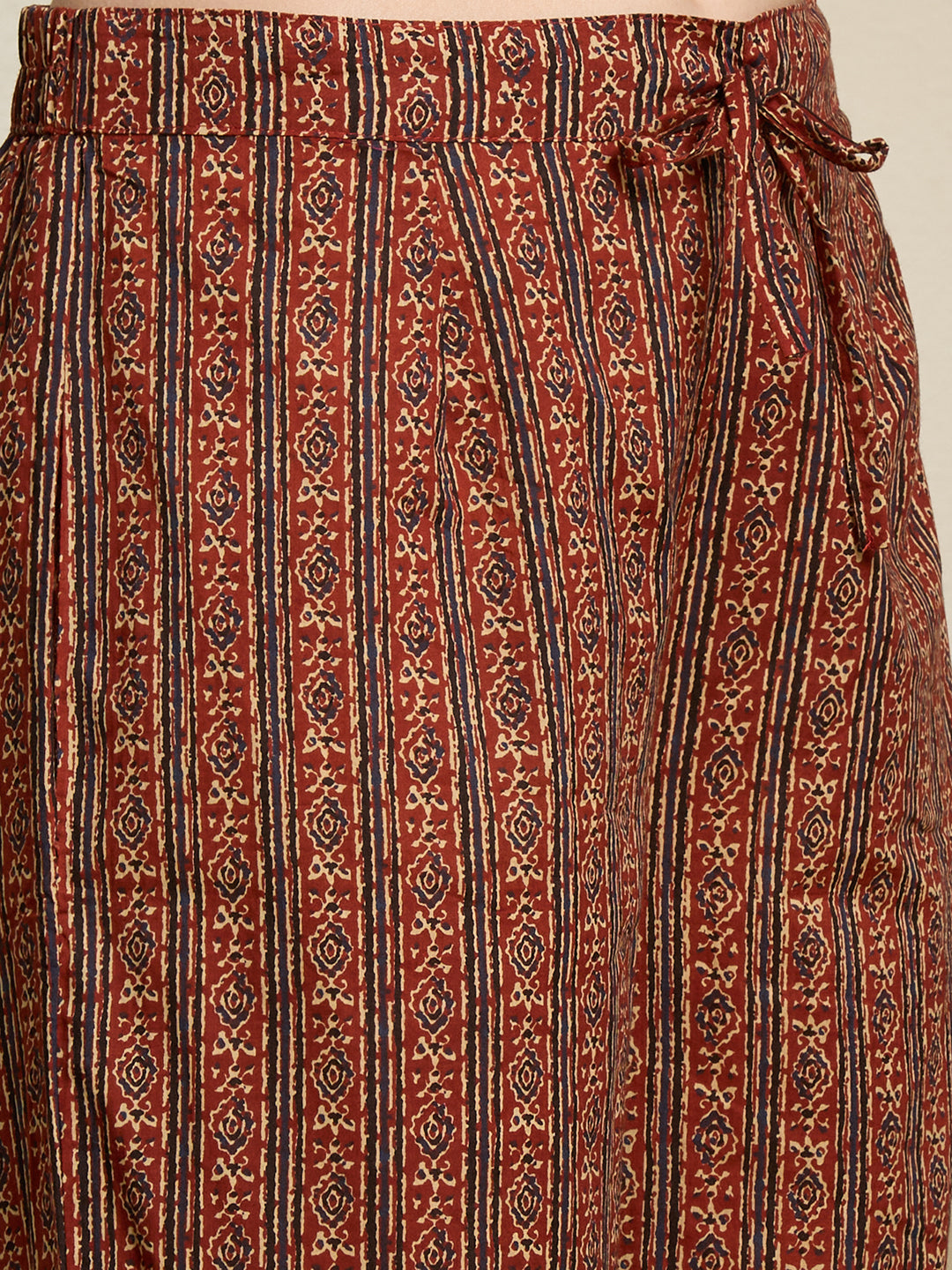Ethnic Ajrakh Printed Straight Kurta with Pant & Dupatta - Rust