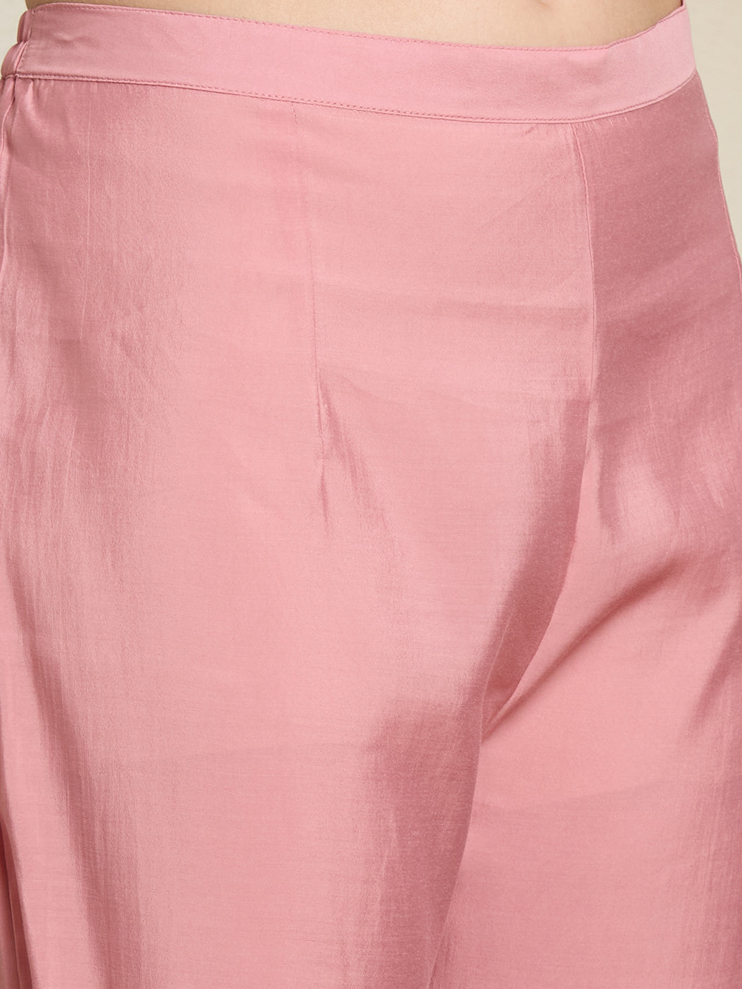 Solid Floral Hand Embroidered Straight Kurta with Pant & Dupatta - Pink