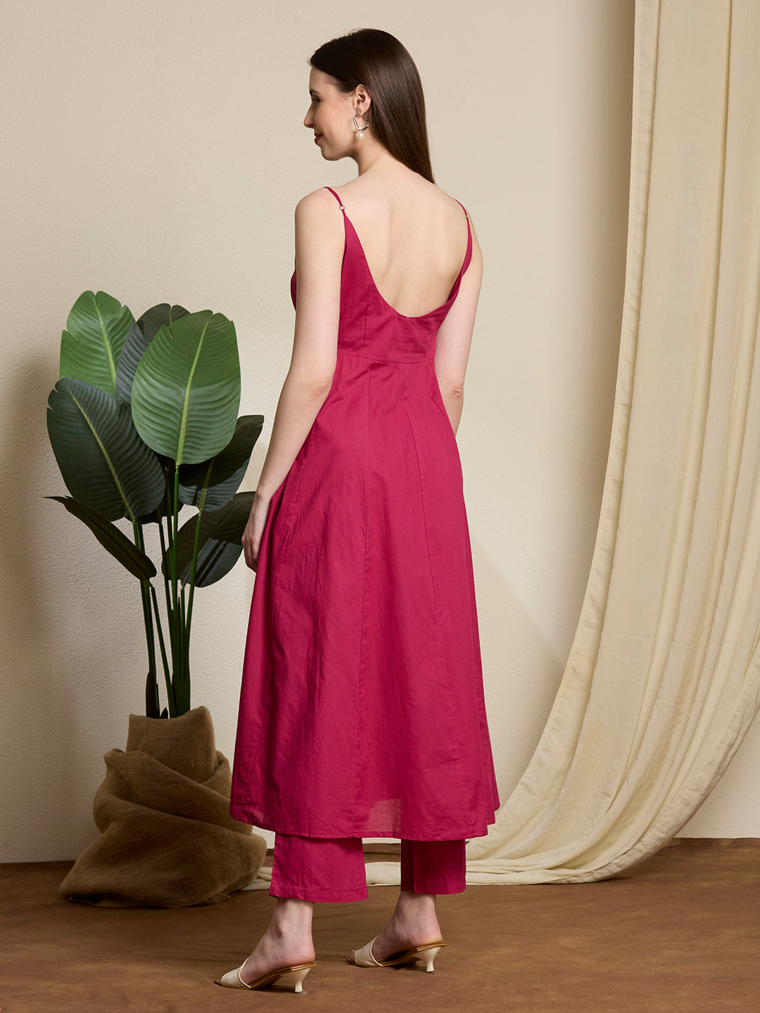 Festive Solid Mirror Work Anarkali with Shirt Jacket & Palazzo - Magenta