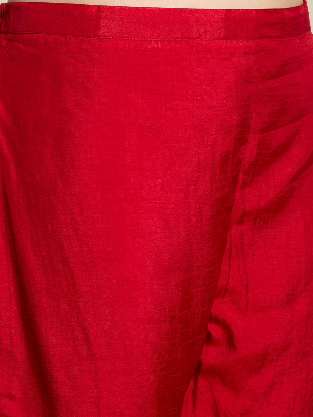 Festive & Ethnic Embroidered Straight Kurta with Pant & Dupatta - Red