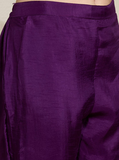 Festive Ethnic Embroidered Straight Kurta with Pant & Dupatta - Purple