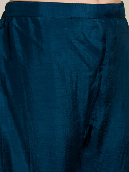 Festive Ethnic Embroidered Straight Kurta with Pant & Dupatta - Teal