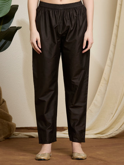 Floral Foil Printed Straight Kurta with Pant & Dupatta - Black