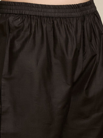 Floral Foil Printed Straight Kurta with Pant & Dupatta - Black