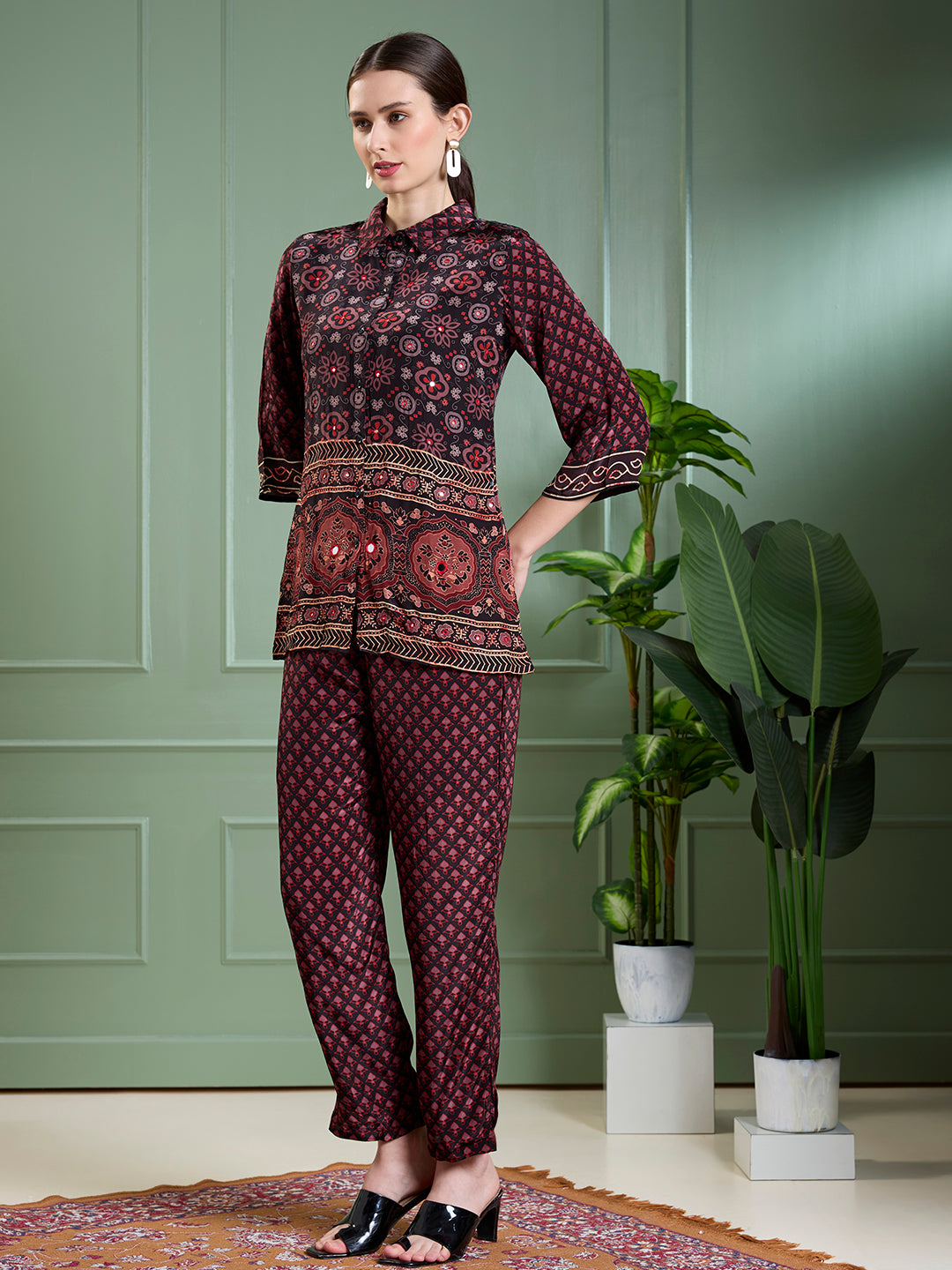 Ethnic Floral Printed Straight Fit Co-ord Set - Multi