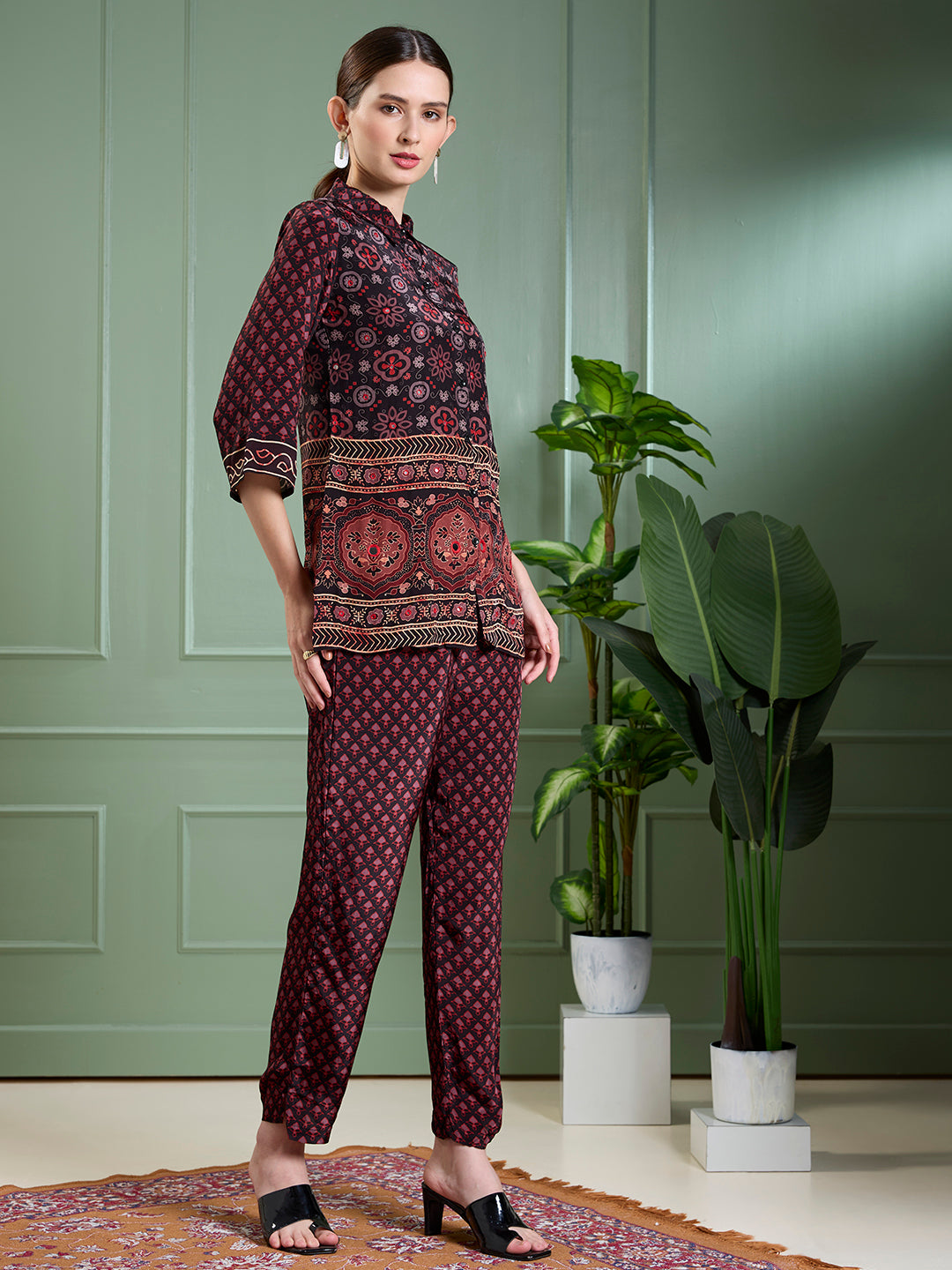 Ethnic Floral Printed Straight Fit Co-ord Set - Multi