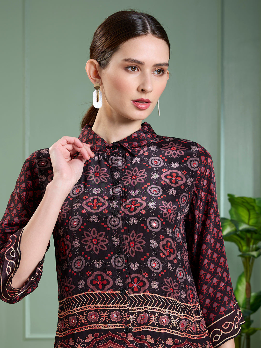 Ethnic Floral Printed Straight Fit Co-ord Set - Multi