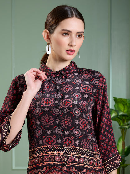 Ethnic Floral Printed Straight Fit Co-ord Set - Multi