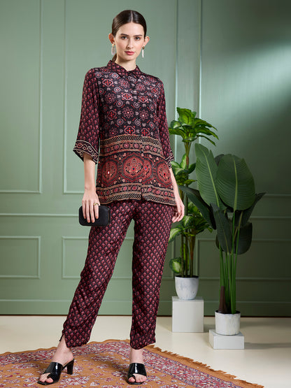 Ethnic Floral Printed Straight Fit Co-ord Set - Multi
