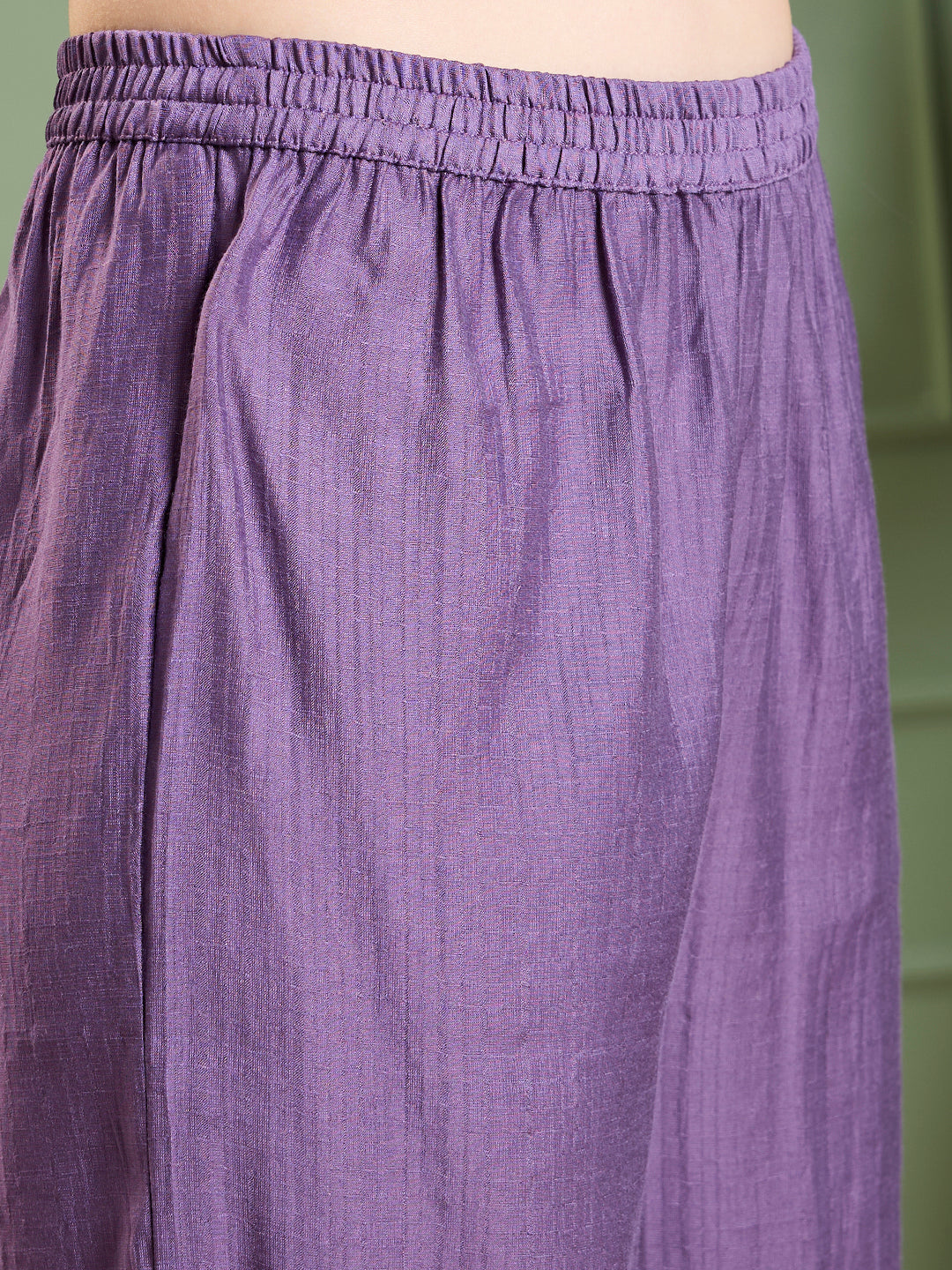 Solid Floral Zari Embroidered A-Line Kurta with Pant - Purple