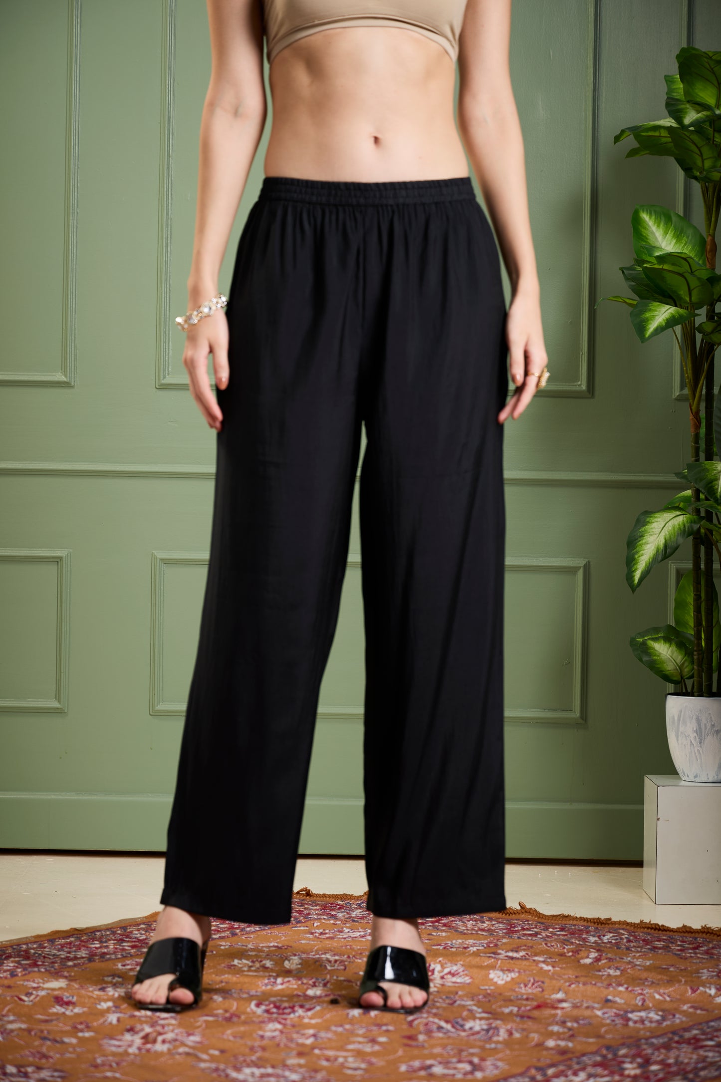 Solid Sequin Embroidered Straight Fit Co-ord Set - Black