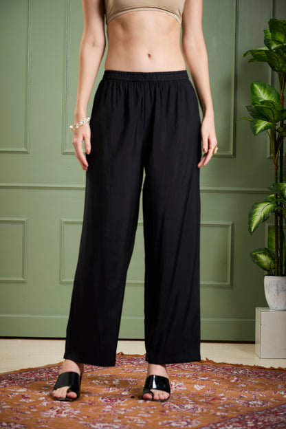 Solid Sequin Embroidered Straight Fit Co-ord Set - Black