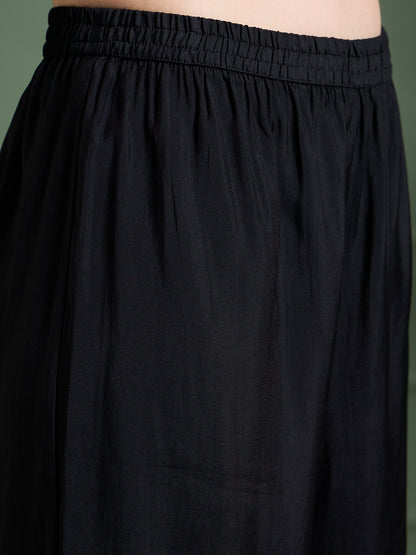 Solid Sequin Embroidered Straight Fit Co-ord Set - Black