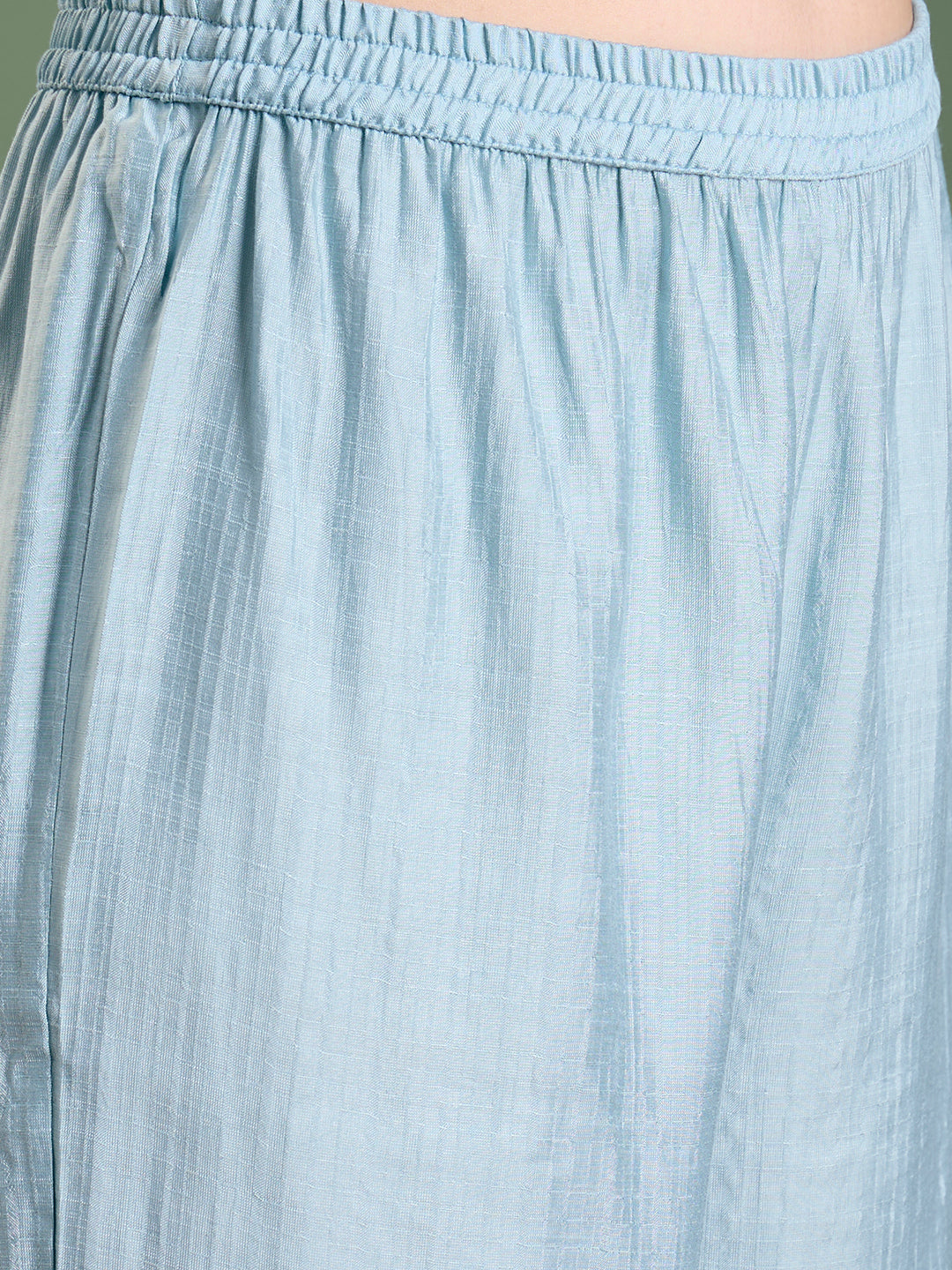 Solid Floral Zari Embroidered A-Line Kurta with Pant - Light Blue