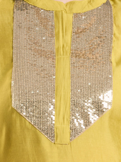 Solid Sequin Embroidered Straight Fit Co-ord Set - Yellow