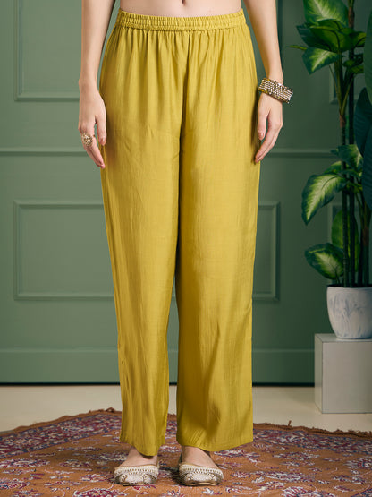 Solid Sequin Embroidered Straight Fit Co-ord Set - Yellow